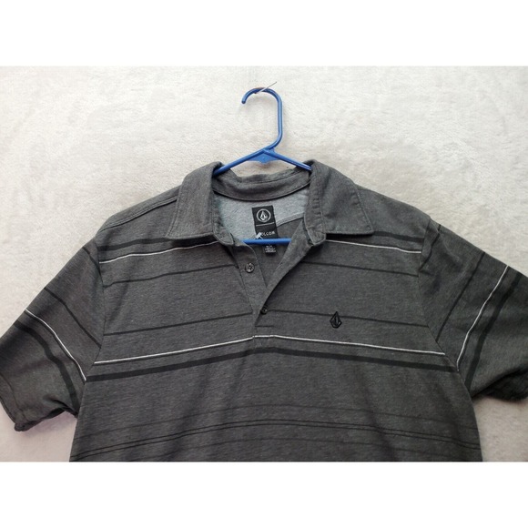 Volcom Polo Shirt Boys Medium Gray Striped Cotton Short Casual Sleeve Collared - Picture 4 of 8